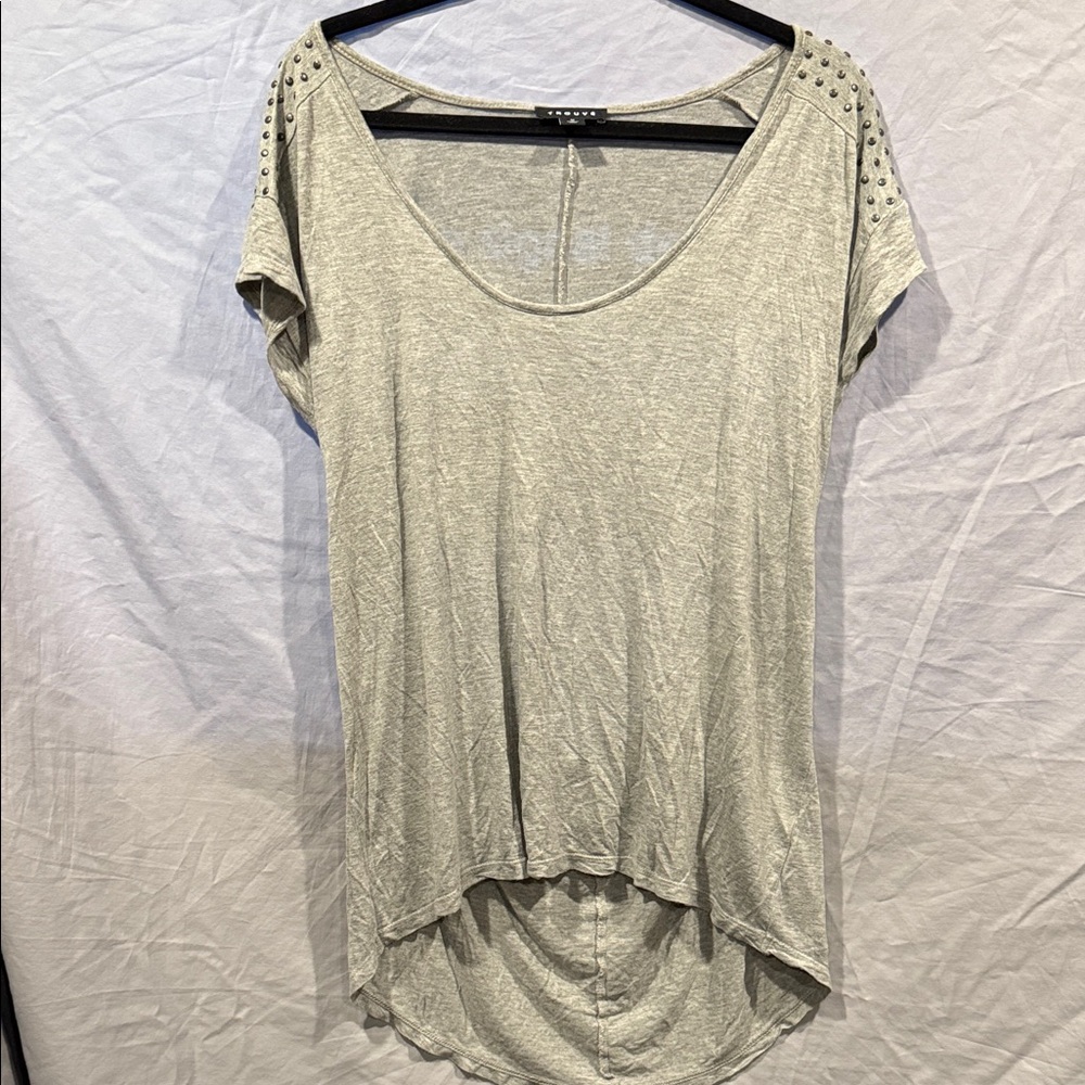 Trouve Heather Gray Studded Short Sleeve Top